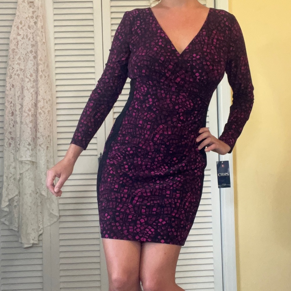Chaps Faux Wrap Business Casual or Cocktail Dress Size MP - Picture 3 of 17